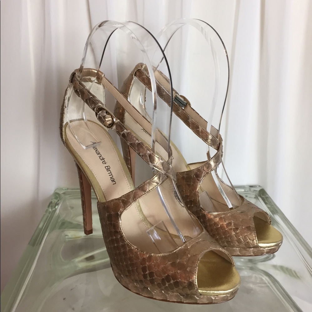 Alexandre Birman Gold Snakeskin platforms 5 1/2 - Picture 1 of 8